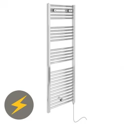 E-Diamond Electric Only Heated Towel Rail - W480mm x H1375mm - Chrome - Straight