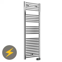 E-Diamond Electric Only Heated Towel Rail w. Digital Thermostat - W480mm x H1375mm - Chrome - Straight