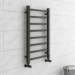 Brooklyn Black Nickel 800 x 500mm Straight Heated Towel Rail