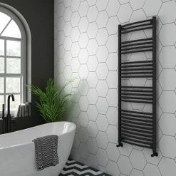 Diamond Curved Heated Towel Rail - W600 x H1600mm - Anthracite