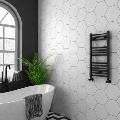 Diamond Anthracite 400 x 800mm Straight Heated Towel Rail (incl. Valves + Electric Heating Kit) -Radiators Shop AFT4X800 EHK d4 460