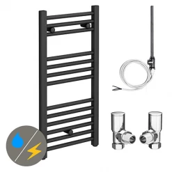 Diamond Anthracite 400 x 800mm Straight Heated Towel Rail (incl. Valves + Electric Heating Kit)