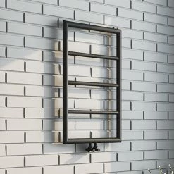 Radiators Shop 30 Arezzo Matt Black 800 x 500 Ladder Heated Towel Rail