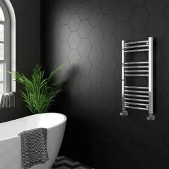 Diamond 400 x 800mm Curved Heated Towel Rail (incl. Valves + Electric Heating Kit) -Radiators Shop COL001 EHK d4 460