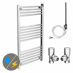 Diamond 500 x 1000mm Straight Heated Towel Rail (incl. Valves + Electric Heating Kit)
