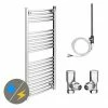 Diamond 500 x 1200mm Curved Heated Towel Rail (incl. Valves + Electric Heating Kit) -Radiators Shop COL016 EHK p