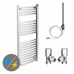Diamond 500 x 1200mm Curved Heated Towel Rail (incl. Valves + Electric Heating Kit)