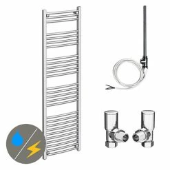 Diamond 500 x 1600mm Curved Heated Towel Rail (incl. Valves + Electric Heating Kit)