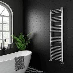 Diamond Curved Heated Towel Rail - W500 x H1600mm - Chrome