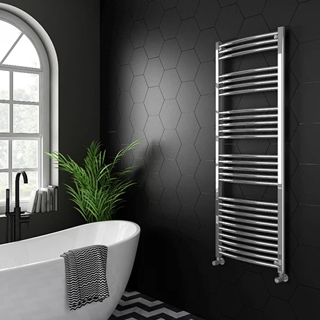 Diamond Curved Heated Towel Rail - W600 x H1600mm - Chrome 3 Diamond Curved Heated Towel Rail - W600 x H1600mm - Chrome