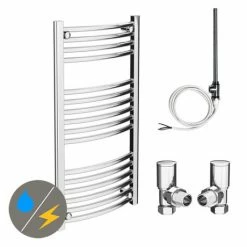 Diamond 500 x 1000mm Curved Heated Towel Rail (incl. Valves + Electric Heating Kit)