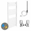 Diamond White 500 x 1200mm Straight Heated Towel Rail (incl. Valves + Electric Heating Kit) -Radiators Shop COL031 EHK p