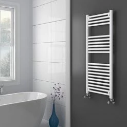 Diamond White 500 x 1200mm Straight Heated Towel Rail (incl. Valves + Electric Heating Kit) -Radiators Shop COL031 EHK d3 460
