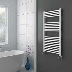 Diamond Heated Towel Rail - W600 x H1200mm - White - Straight