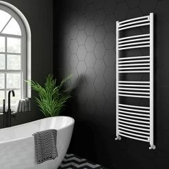 Diamond Curved Heated Towel Rail - W600 x H1600mm - White