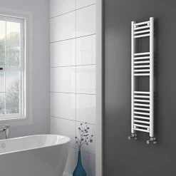 Diamond Heated Towel Rail - W300 x H1200mm - White - Straight