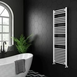 Diamond Curved Heated Towel Rail - W500 x H1600mm - White