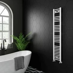 Diamond Heated Towel Rail - W300 x H1600mm - White - Straight