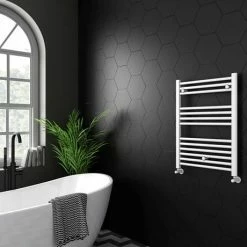 Diamond Heated Towel Rail - W600 x H800mm - White - Straight -Radiators Shop COL063 n d1 460