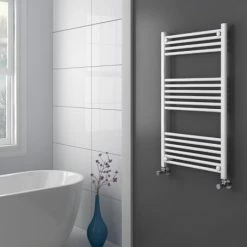 Diamond Heated Towel Rail - W600 x H1000mm - White - Straight -Radiators Shop COL064 white heated towel rail 460