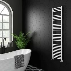 Diamond Curved Heated Towel Rail - W400 x H1600mm - White
