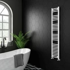 Diamond Curved Heated Towel Rail - W300 x H1600mm - White