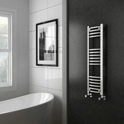 Diamond Curved Heated Towel Rail - W300 x H1000mm - Chrome