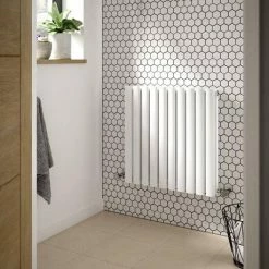 Hudson Reed Revive 600 x 586mm Horizontal Double Panel Radiator - Gloss White - HL338D -Radiators Shop HL338D D1 460