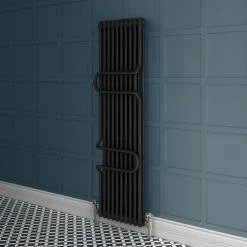Keswick 1800 x 470 Cast Iron Style Traditional 2 Column Anthracite Radiator with Twin Towel Rails