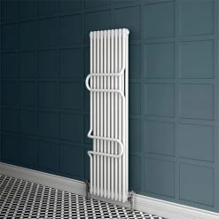 Keswick 1800 x 470 Cast Iron Style Traditional 2 Column White Radiator with Twin Towel Rails