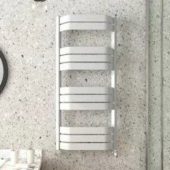 Milan Bow-Fronted White 1200 x 550 Designer Flat Panel Heated Towel Rail