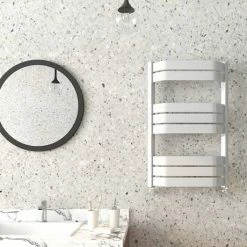 Milan Bow-Fronted White 850 x 550 Designer Flat Panel Heated Towel Rail -Radiators Shop MBTR855W4 d2 460