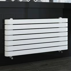 Milan Curved White 1000 x 500 Horizontal Designer Flat Panel Heated Towel Rail