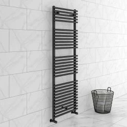 Monza Matt Black 1450 x 500 Round Bar Heated Towel Rail