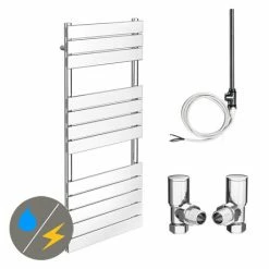 Milan 490 x 1200mm Heated Towel Rail (inc. Valves + Electric Heating Kit)