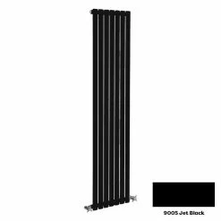 Reina Neva Vertical Single Panel Designer Radiator - 1500 x 472mm - Jet Black