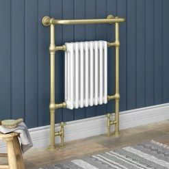 Radiators Shop 28 Chatsworth Savoy Brushed Brass Traditional Heated Towel Rail Radiator