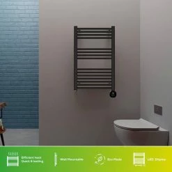 TCP Smart 500W Black 800 x 500mm Wi-Fi Energy Saving Electric Only Towel Radiator -Radiators Shop SMATOWRAD80500W D1 460