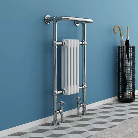 Traditional Mayfair Heated Towel Rail with Pair of Angled Crosshead Radiator Valves 4 Traditional Mayfair Heated Towel Rail with Pair of Angled Crosshead Radiator Valves - Image 2