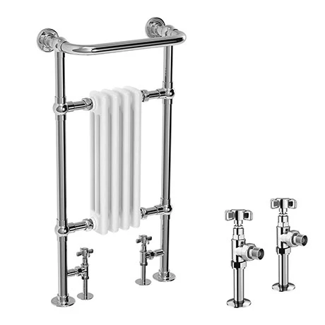 Traditional Mayfair Heated Towel Rail with Pair of Angled Crosshead Radiator Valves 3 Traditional Mayfair Heated Towel Rail with Pair of Angled Crosshead Radiator Valves